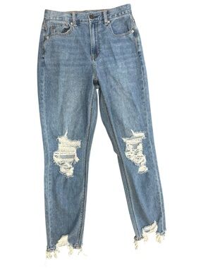 American Eagle Outfitters Light Blue Ripped Mom Jean High-Rise